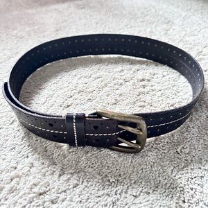 Lucky Brand Vintage Black Leather Wide Belt Tan Stitching Brass Buckle Size 32